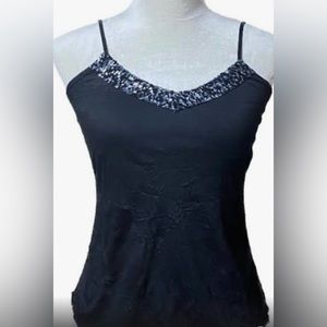 Arden B Sexy black tank with sequin accents. Creased style